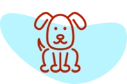 A red dog with long ears sitting on top of a blue surface.