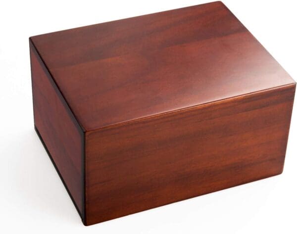 A wooden box with a lid on top of it.